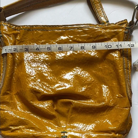 49 Square Miles Vibrant Yellow Leather Shoulder Bag with Glossy Finish - Picture 12 of 13